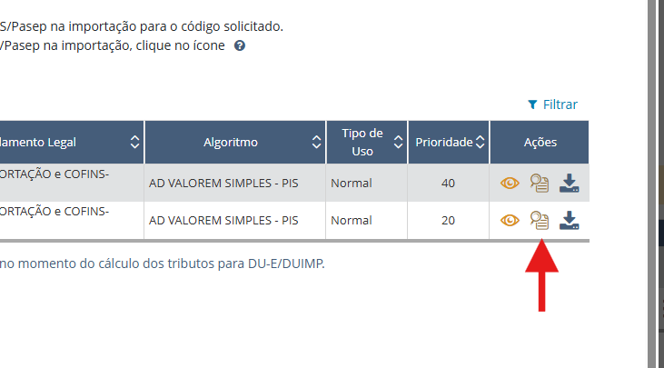 Guia do PIS mostrando os fundamentos legais e a coluna de prioridade